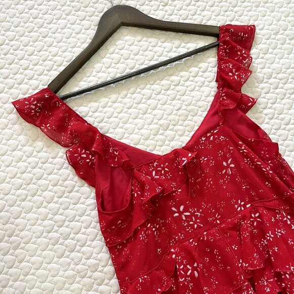 NWT The Kooples Moon Flower Red Floral Ruffle Mini Dress Size 2 - Picture 11 of 12